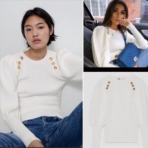 NWT Blogger’s Fav Luxury Spring Summer Minimalist Zara Ribbed Gold Buttons Top